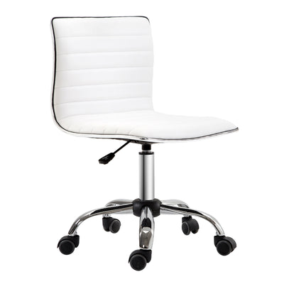 HOMCOM Adjustable Swivel Office Chair with Armless Mid-Back in PU Leather and Chrome Base - White 