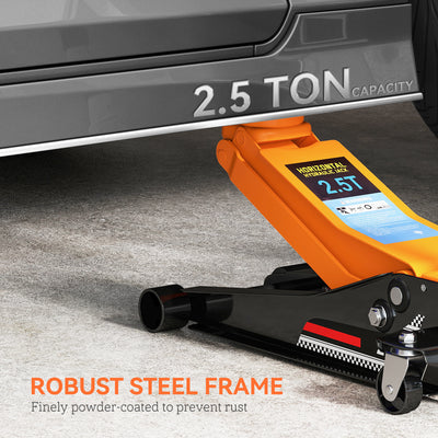 HOMCOM 2.5 Ton Hydraulic Low-Profile Floor Jack, with 7.5-47cm Lifting Range, Wheels, Orange 