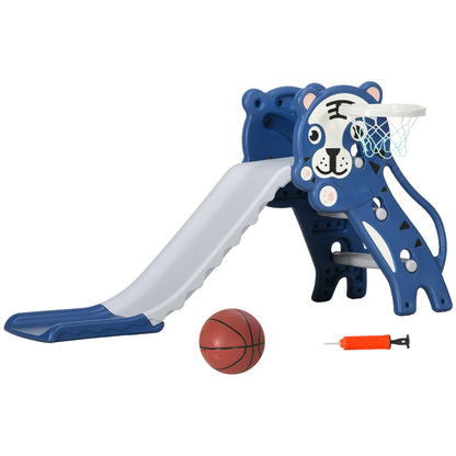 AIYAPLAY 3 in 1 Baby Slide for Indoor Use with Climber, Basketball Hoop, Basketball, for Ages 18-36 Months - Blue 