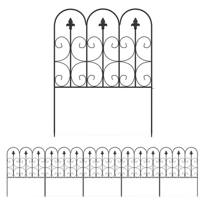 Outsunny Decorative Garden Fencing, 5PCs Outdoor Picket Fence Panels, Rustproof Metal Wire Landscape Flower Bed Border Edging Animal Barrier, Black 