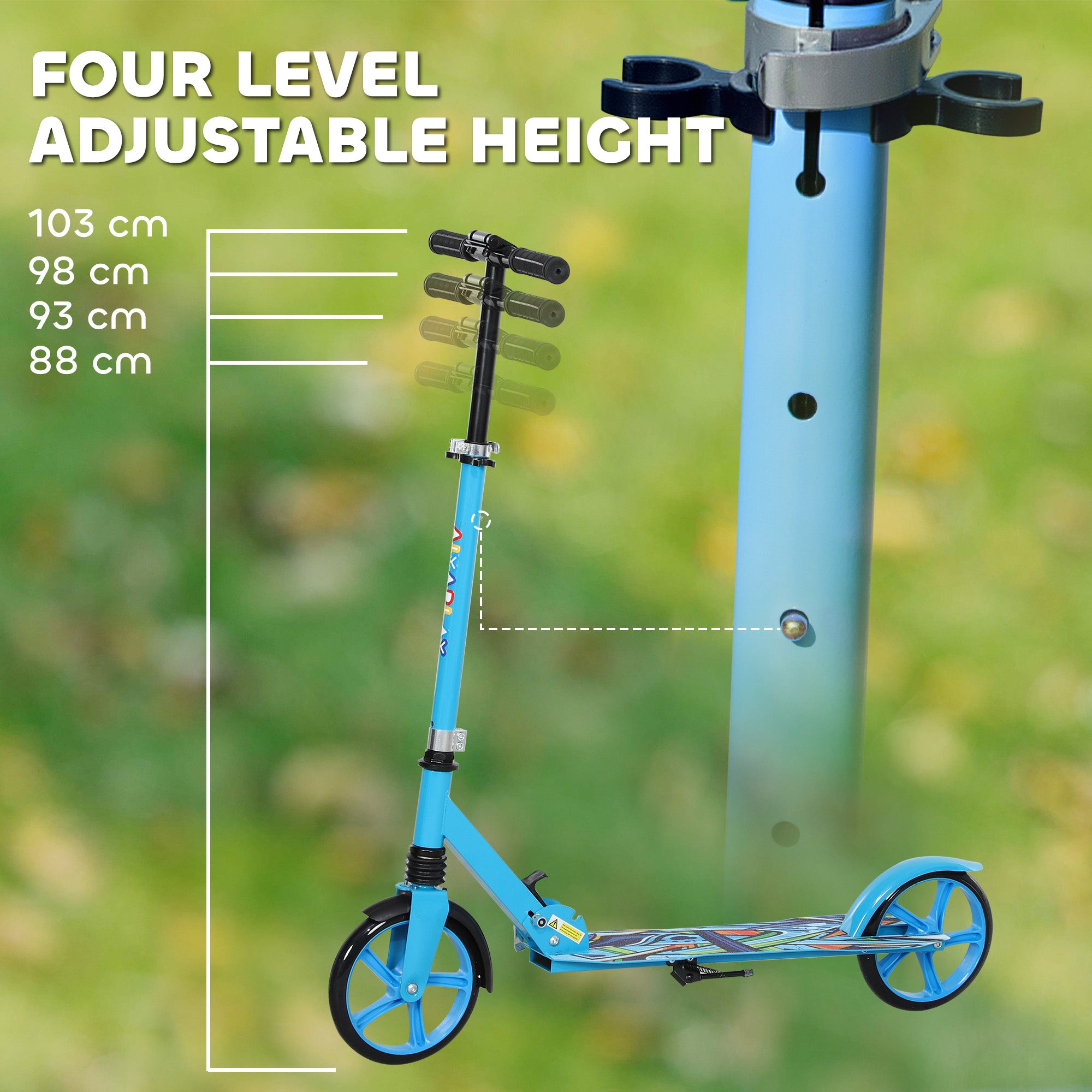 AIYAPLAY Foldable Kids Scooter with Adjustable Handlebar, 200mm Big Wheel, Rear Fender Brake, for Ages 6-12 Years, Blue 