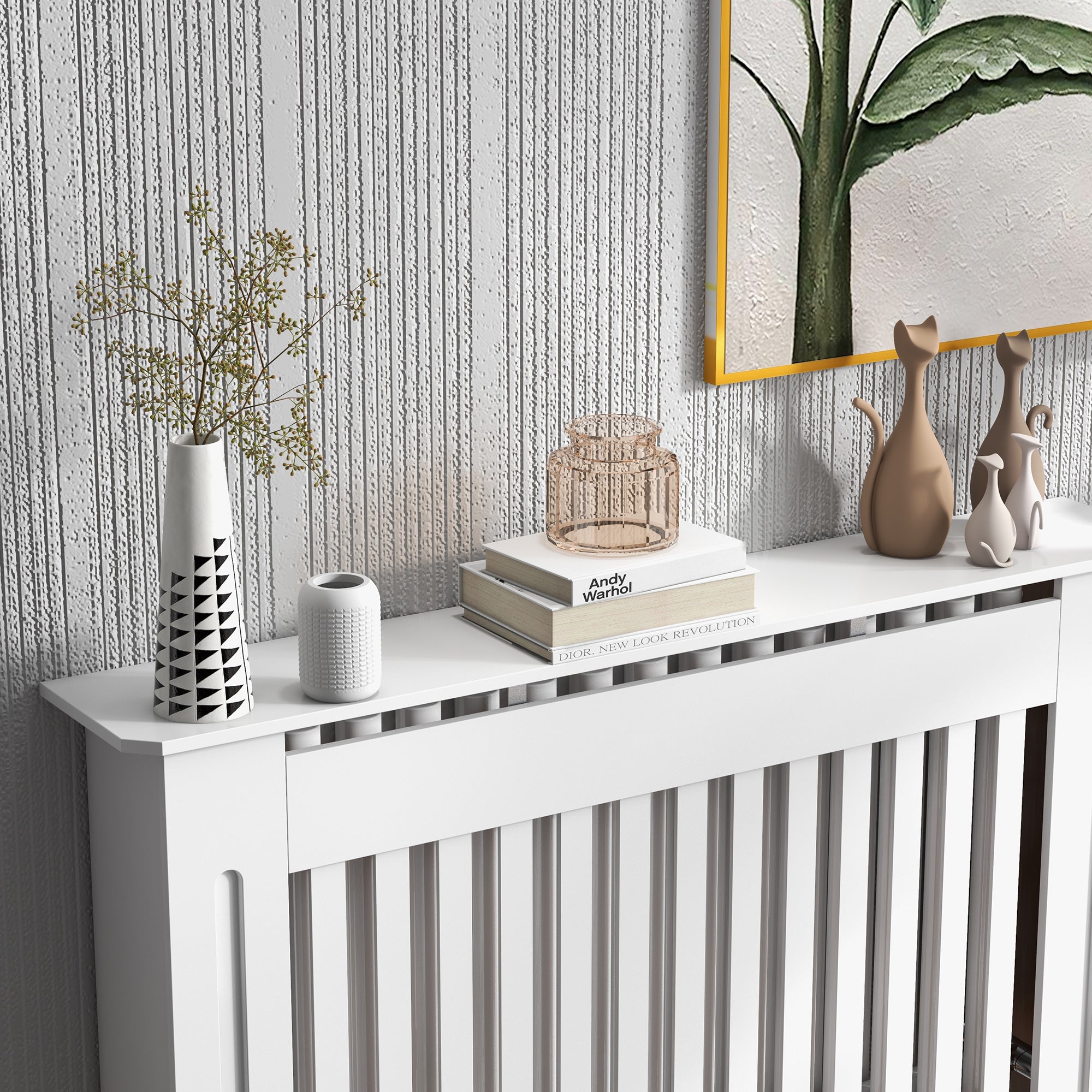 HOMCOM Slatted Radiator Cover Painted Cabinet MDF Lined Grill in White (112L x 19W x 81H cm) 