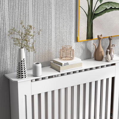 HOMCOM Slatted Radiator Cover Painted Cabinet MDF Lined Grill in White (112L x 19W x 81H cm) 