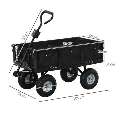 Outsunny 114L Steel Frame Garden Cart Trolley - Black 