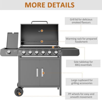 Outsunny Seven-Burner Gas BBQ Grill - Grey 