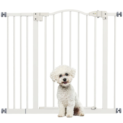 PawHut Metal 74-94cm Adjustable Pet Gate Safety Barrier w/ Auto-Close Door White 
