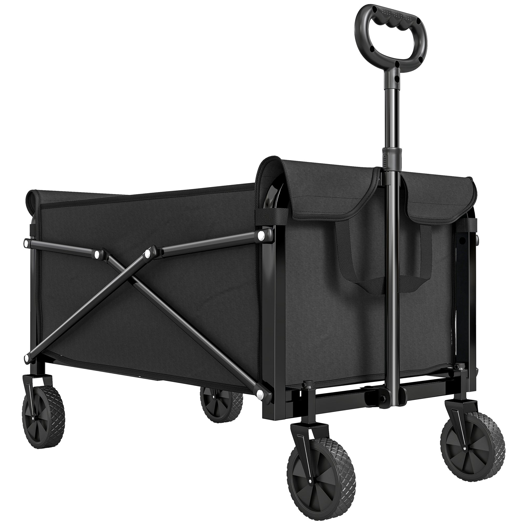 Outsunny 81L Festival Trolley on Wheels, Compact Garden Folding Trolley Cart with Adjustable Handle 80L Black 