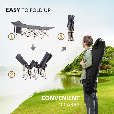 Outsunny Single Steel Frame Portable Camping Cot, with Carry Bag - Grey 