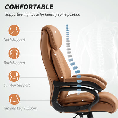 HOMCOM Spring Padded Faux Leather Office Chair - Light Brown 