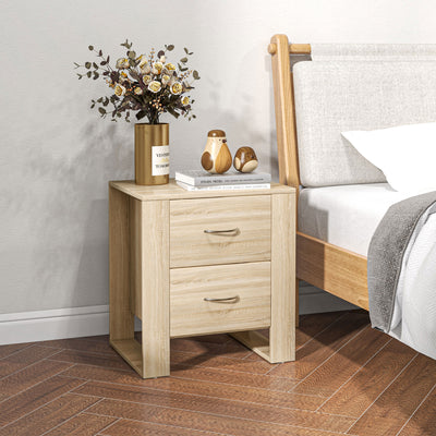 HOMCOM Bedside Table with 2 Drawers, Nightstand with Handles and Elevated Base, Side Table for Bedroom, Living Room, Set of 2, Brown 