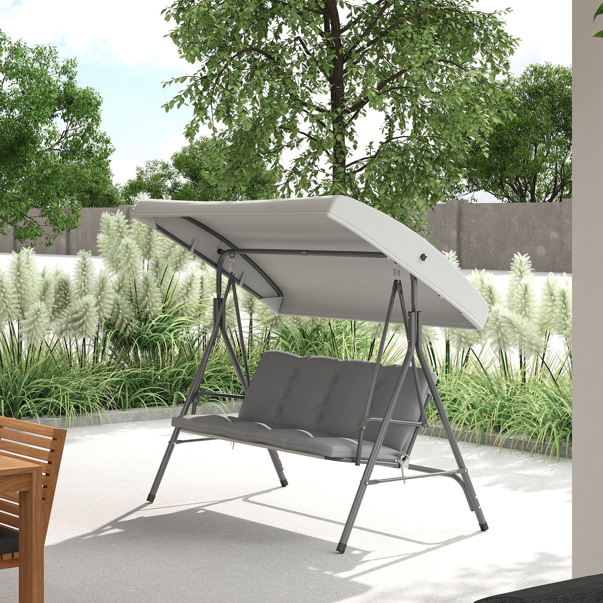 Outsunny Three-Seater Garden Swing Seat - Light Grey 