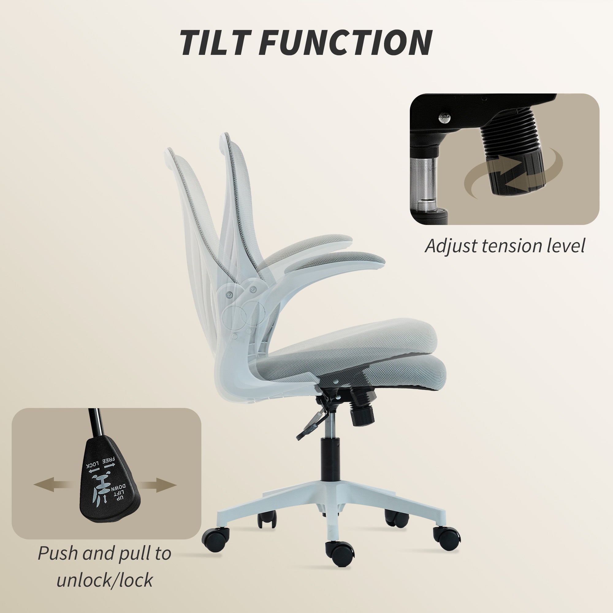 HOMCOM Mesh Office Chair with Foldable Backrest - Light Grey 