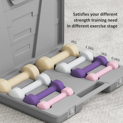 HOMCOM 10KG Dumbbells Set with Carry Case, Hand Weights for Women and Men Home Gym Weight Lifting Training, Pink, Purple, Grey, Brown 