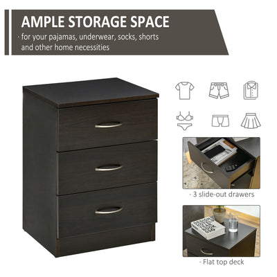 HOMCOM Three-Drawer Simple Bedside Table - Black