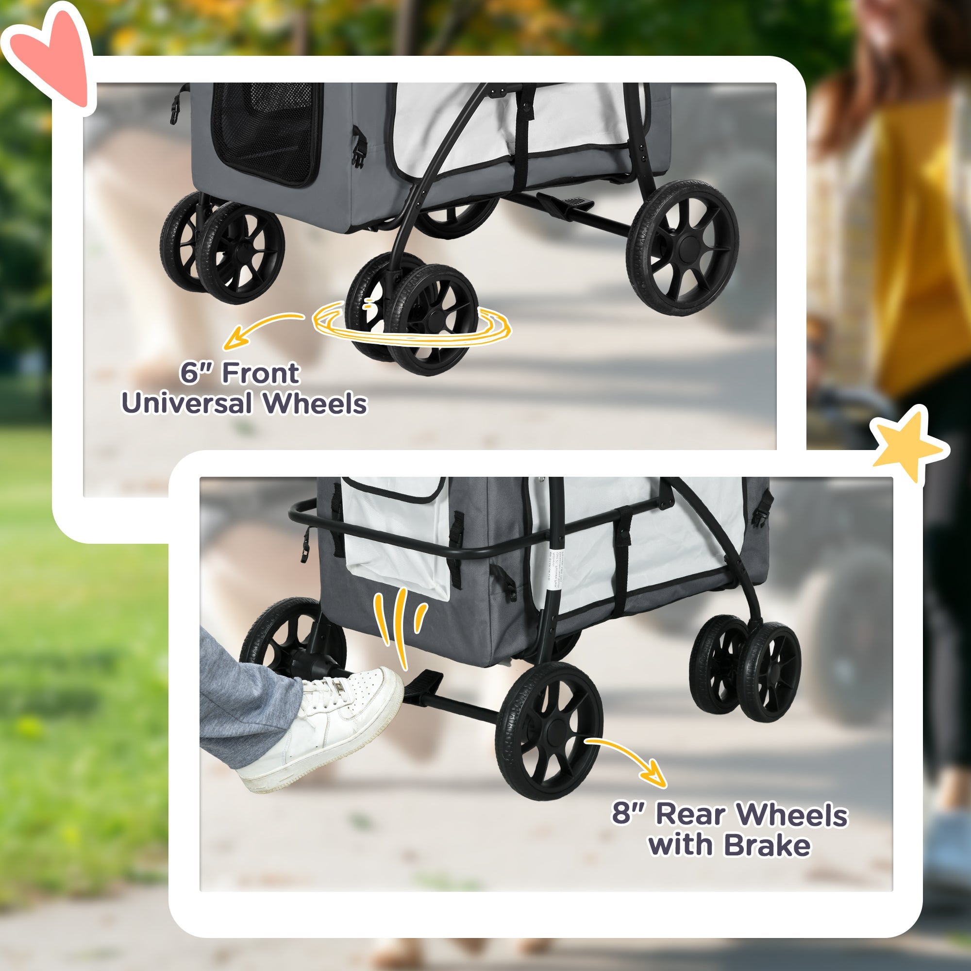 PawHut Foldable Dog Stroller, Pet Travel Crate, with Detachable Carrier, Soft Padding, for Mini, Small Dogs - Grey 