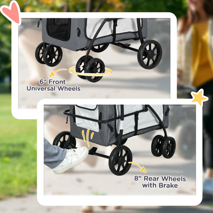 PawHut Foldable Dog Stroller, Pet Travel Crate, with Detachable Carrier, Soft Padding, for Mini, Small Dogs - Grey 