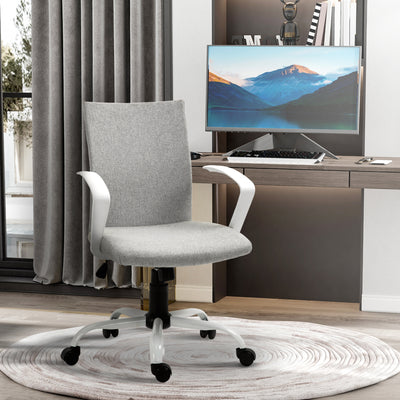Vinsetto Office Chair Linen Swivel Computer Desk Chair Home Study Task Chair with Wheels, Arm, Adjustable Height, Light Grey 