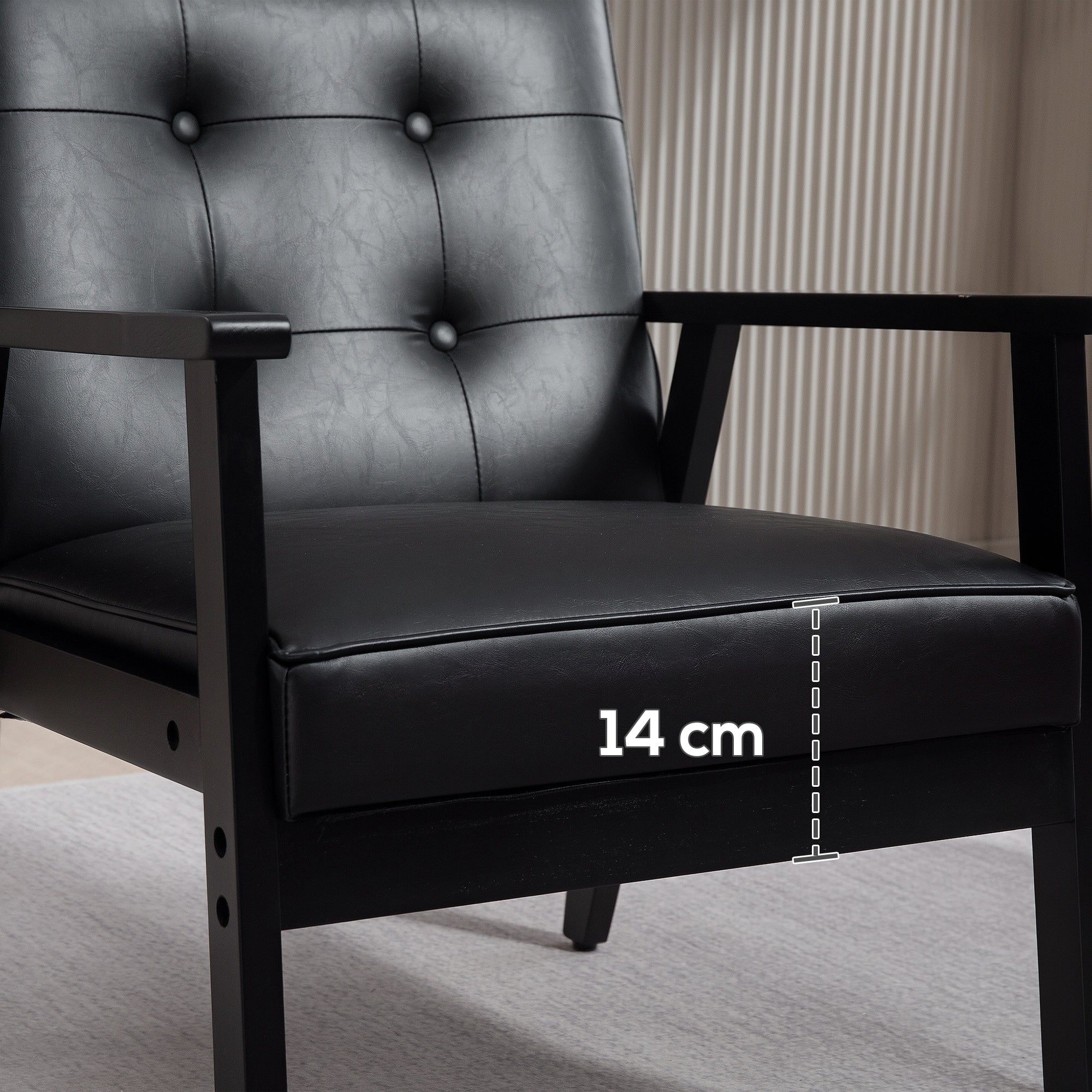 HOMCOM Retro-Style Accent Chair, with Faux Leather Seat - Black