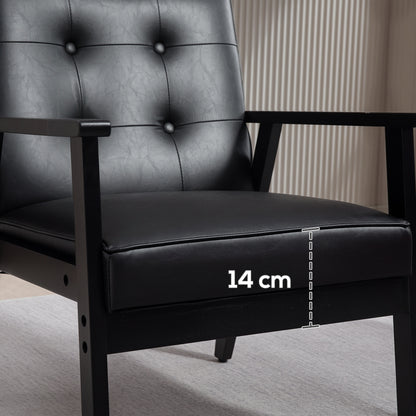 HOMCOM Retro-Style Accent Chair, with Faux Leather Seat - Black