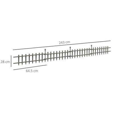 Outsunny 4PCs Wooden Garden Fencing Landscape Edging, Grey 