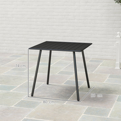 Outsunny Square Garden Table with Slat Top, Steel Frame, Outdoor Table for 4 Person, 80 x 80 x 74 cm, Black 