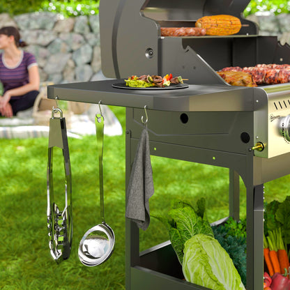 Outsunny 7.5kW Three-Burner Gas BBQ Grill, with See-Through Lid - Black 