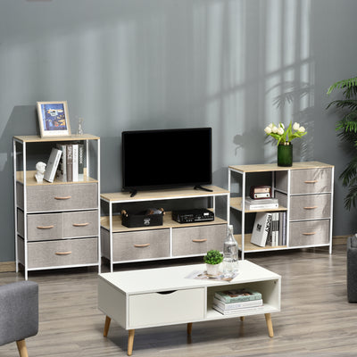 HOMCOM Chest of Drawers Storage  Dresser Cabinet Organizer with 3 Fabric Drawers and 2 Display Shelves for Living Room, Bedroom, Hallway, Beige 