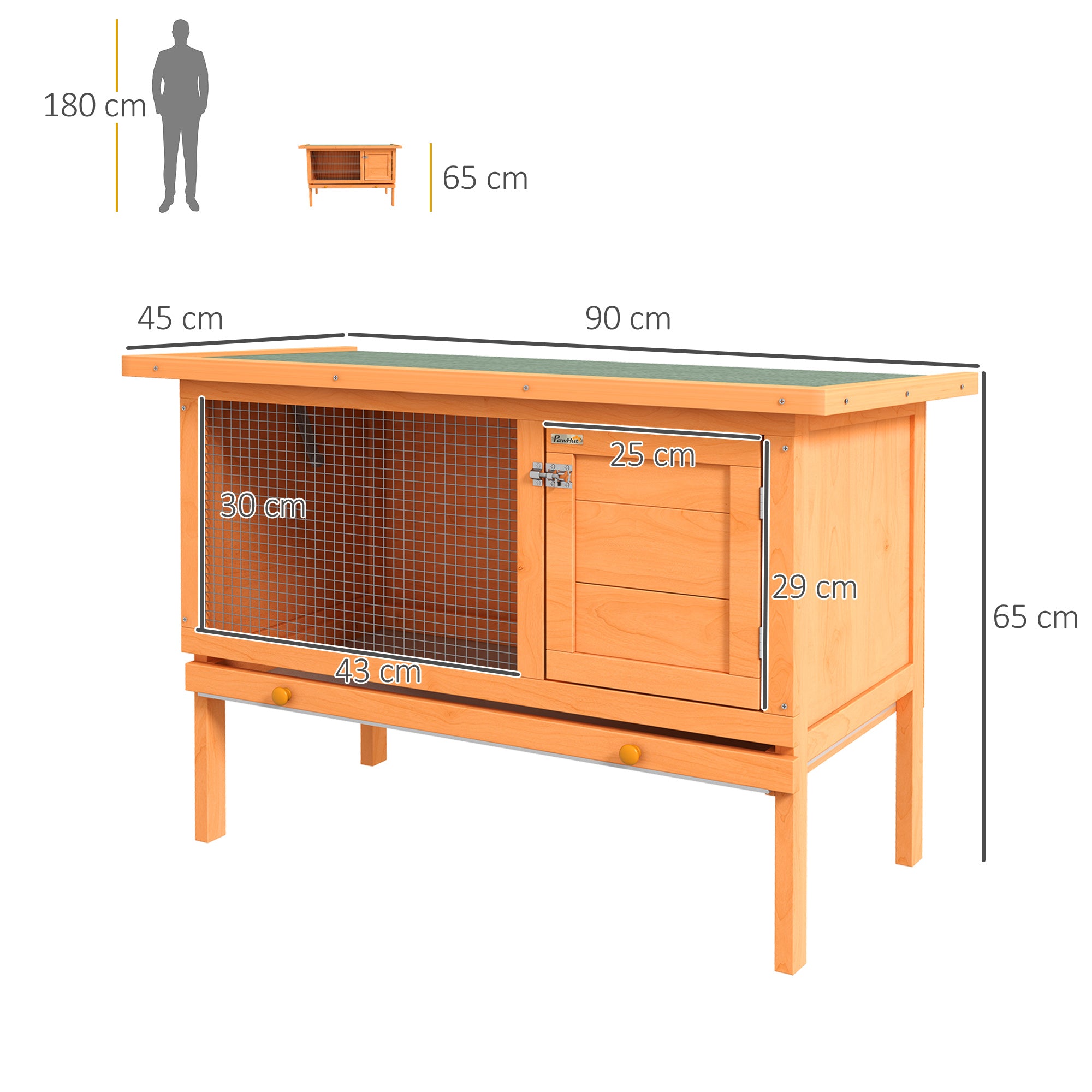 PawHut Rabbit Hutch Outdoor Guinea Pig Hutch Bunny Cage Shelter Outdoor, 90 x 45 x 65cm 