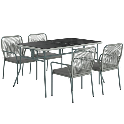 Outsunny Five-Piece PE Rattan Garden Dining Set with Cushions & Stackable Chairs - Light Grey 
