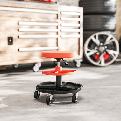 HOMCOM Rolling Mechanic Stool, 135kg Capacity Workshop Stool, 360° Swivel Roller Padded Creeper Seat with Wheels, Tool Trays Storage for Garage, Shop, Auto Repair, Yellow 