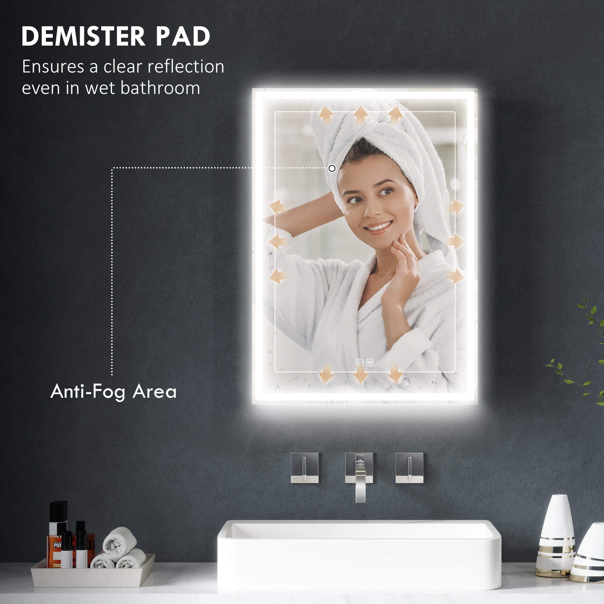 HOMCOM Bathroom Mirror Cabinet with LED Lights and Shaver Socket, 500 x 700 mm Wall Mounted Bathroom Cabinet with Mirror, Demister Pad, Dimmer, 3 Colours, Medicine Cabinet, Black