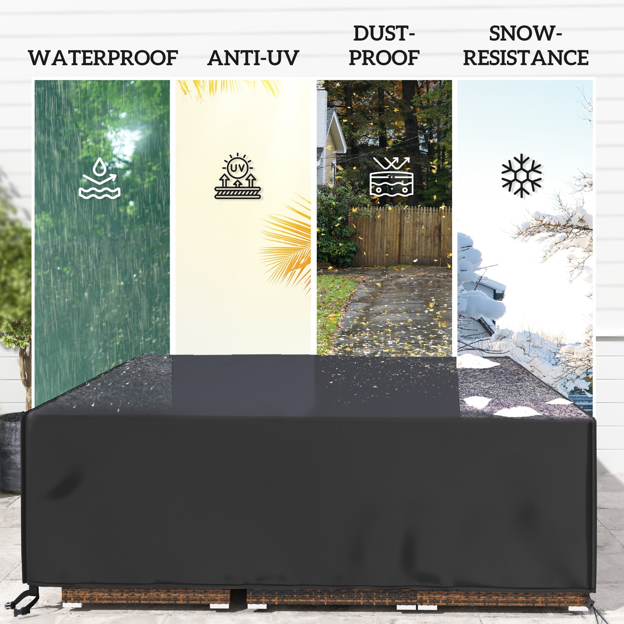 Outsunny Large Patio Garden Furniture Set Cover 600D Oxford Square Waterproof, 230 x 230 x 70 cm, Black 