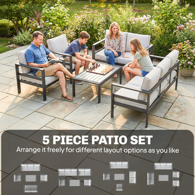 Outsunny 5 Pieces Aluminium Garden Furniture Set with Olefin Cushions, Extra Deep Outdoor Garden Sofa Set, Dark Grey 