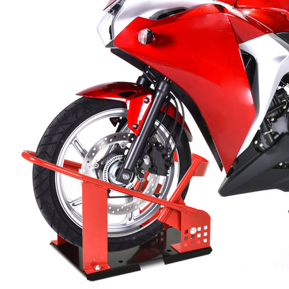 HOMCOM Motorcycle Wheel Chock 8-15.5 cm Metal Motorbike Holder Pre-Drilled Holes For Truck And Trailer 