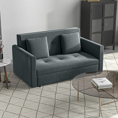 HOMCOM 2 Seater Sofa Bed, Convertible Bed Settee, Modern Fabric Loveseat Sofa Couch with 2 Cushions, Hidden Storage for Living Room, Guest Room, Dark Grey 