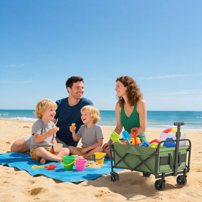Outsunny 62L Festival Trolley on Wheels, Garden Folding Trolley Cart, 120kg Heavy Duty Collapsible Folding Wagon with Adjustable Handle and Carrying Bag for Beach, Camping, Festival, Green 