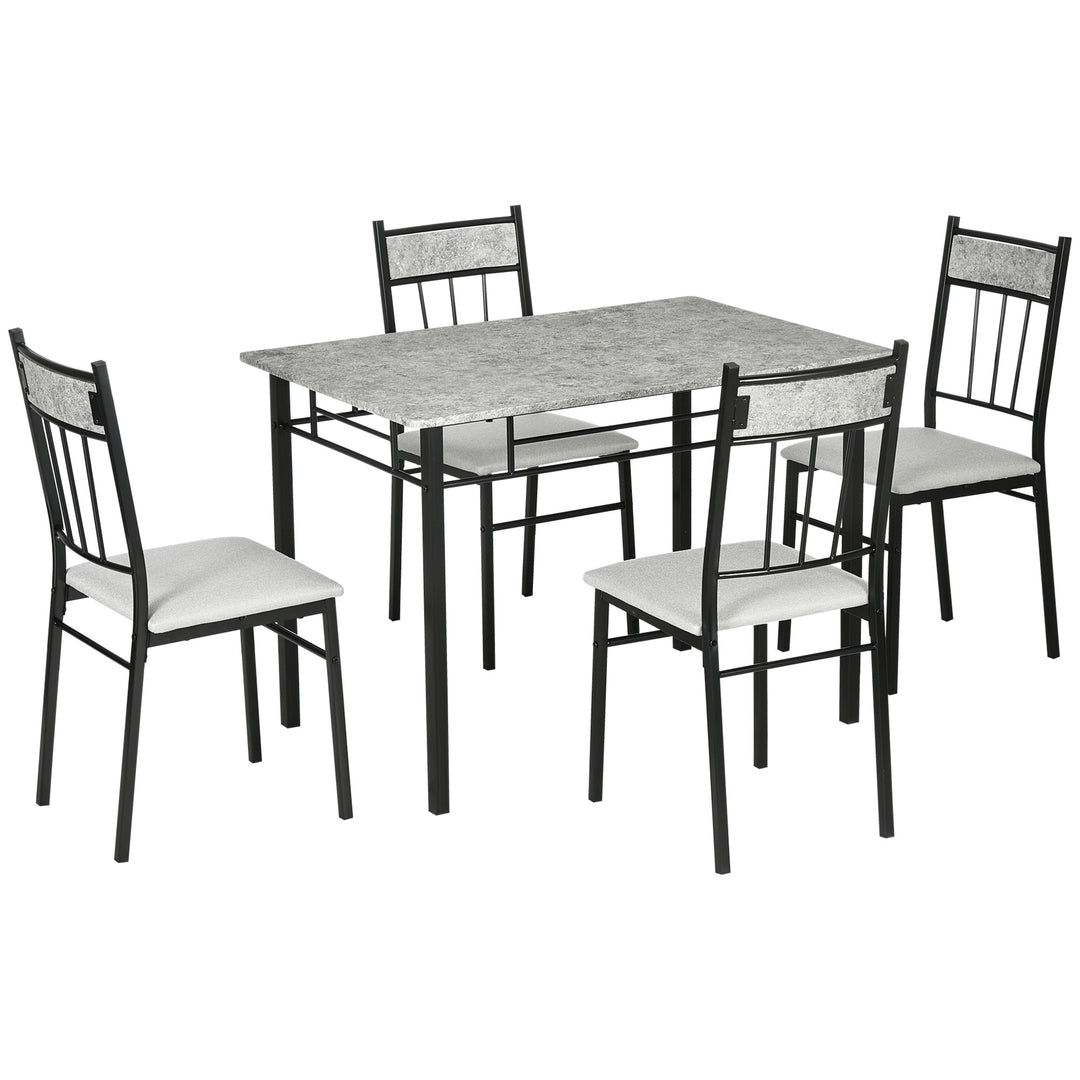 HOMCOM Five-Piece Marble Effect Dining Table Set - Grey/Black 