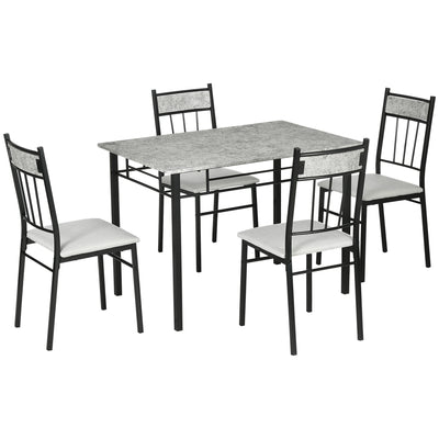 HOMCOM Five-Piece Marble Effect Dining Table Set - Grey/Black 