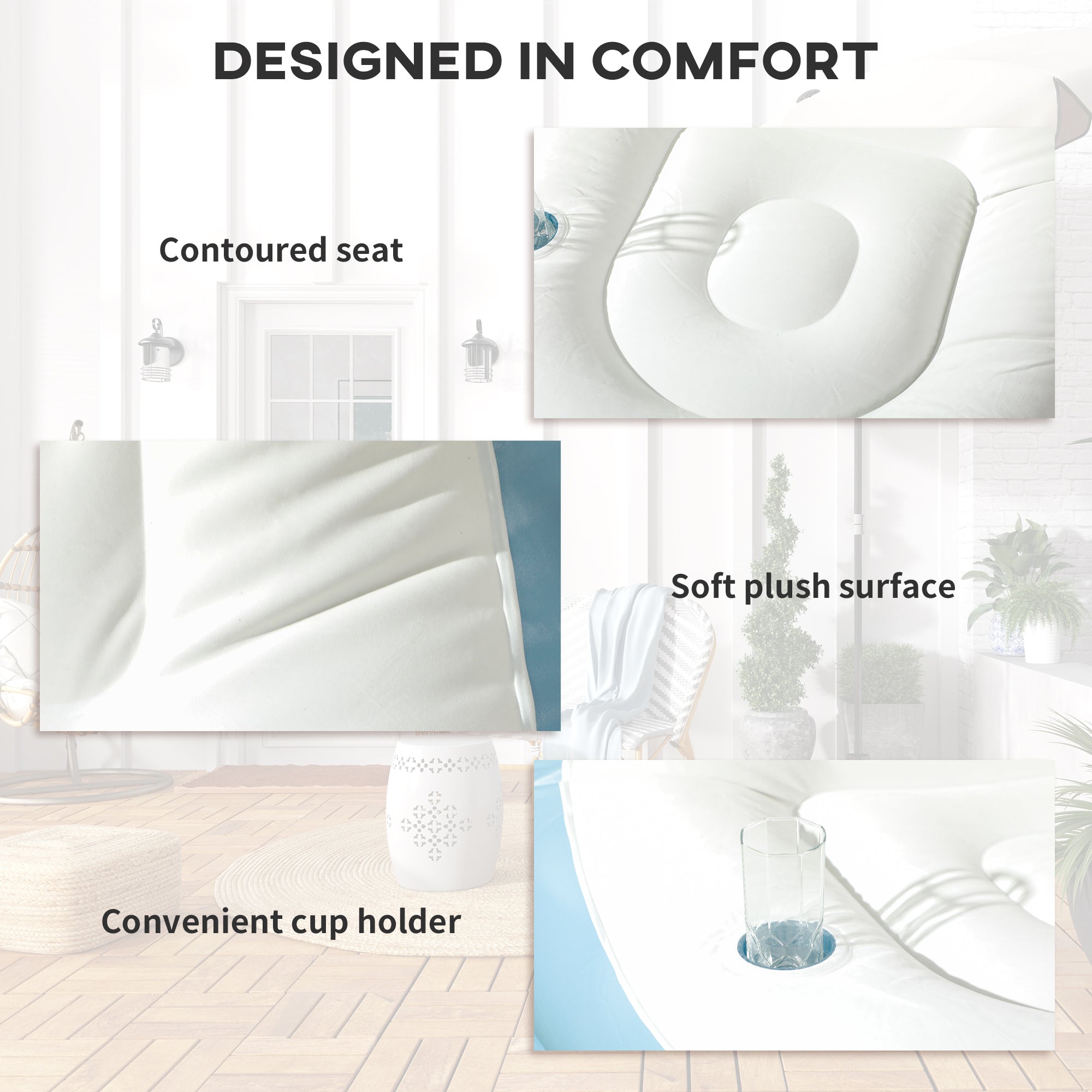 Outsunny Inflatable Tub Chair and Footstool - Blue/White 