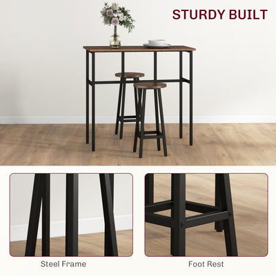 HOMCOM 6-Piece Bar Table Set, 2 Breakfast Tables with 4 Stools, Counter Height Dining Tables & Chairs for Kitchen, Living Room, Rustic Brown 