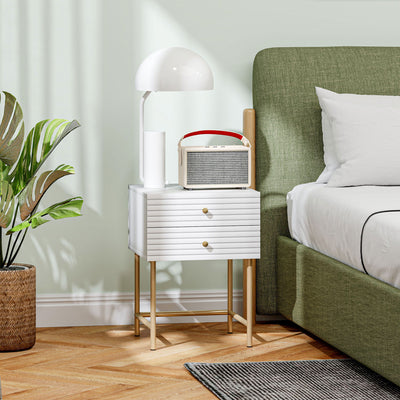 HOMCOM Set of Two Elegant Bedside Tables - White/Gold-Tone 