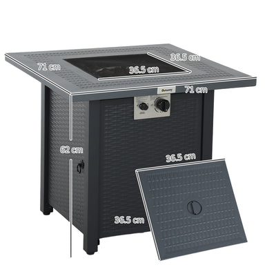 Outsunny 71 x 71cm 40000 BTU Gas Firepit Table - Black/Dark Grey 