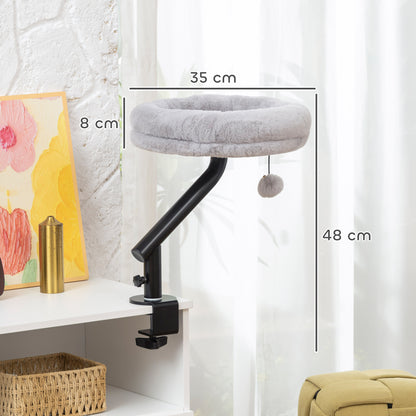 PawHut Cat Desk Bed, Cat Hammock 360° Rotatable Adjustable for Window, Table, Work, Grey