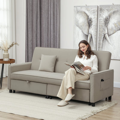 HOMCOM Three-Person Velvet-Feel Sofa Bed - Beige 