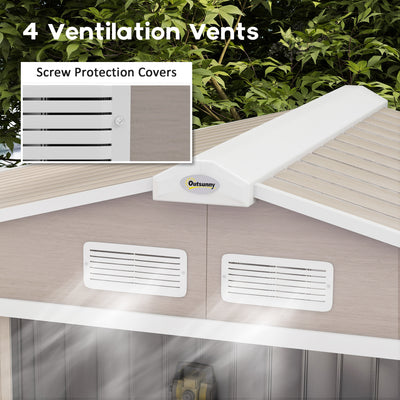 Outsunny 7 x 4ft Metal Garden Storage Shed with Vents, Floor Foundation Kit and Lockable Double Doors, Light Brown 