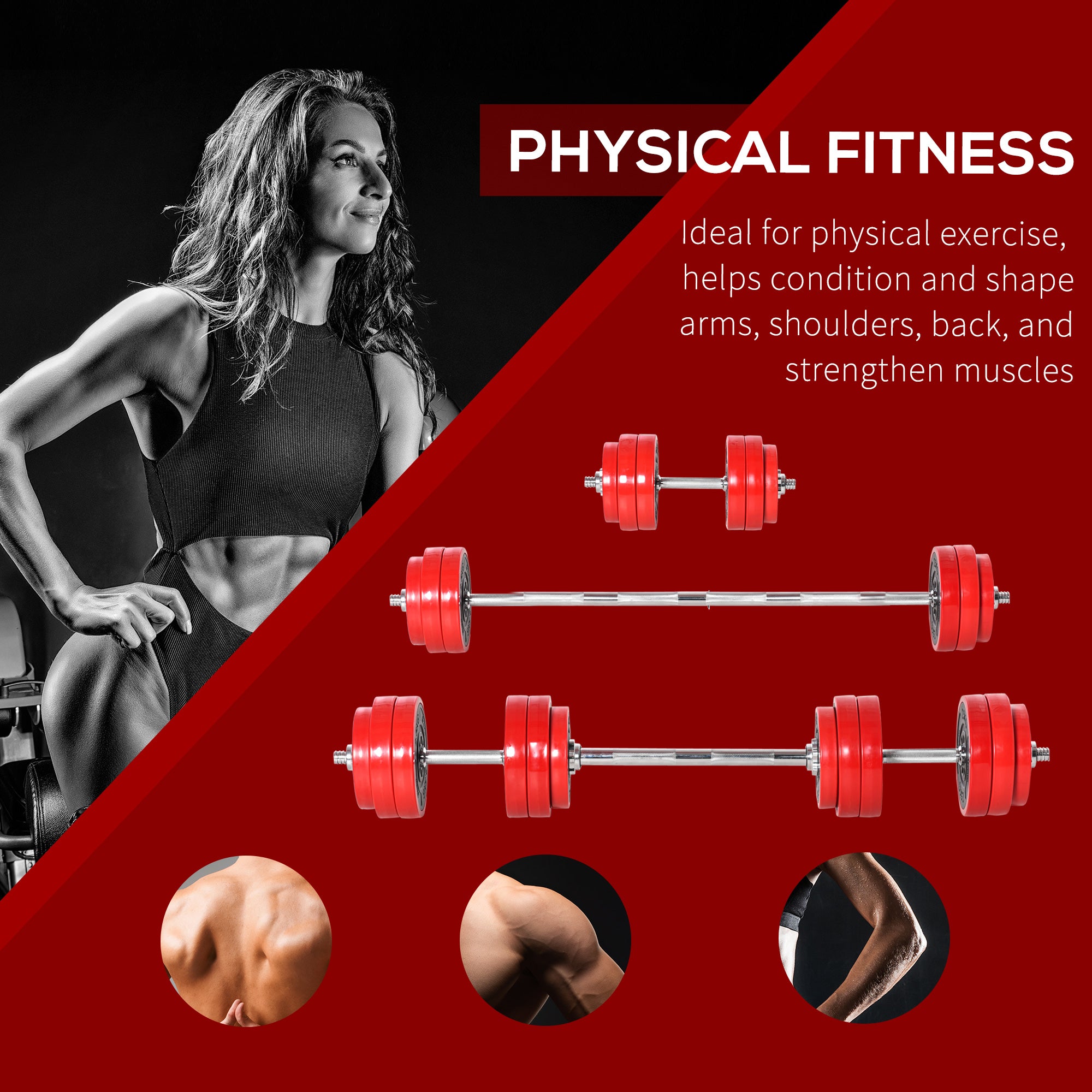 HOMCOM 30KGS 2-In-1 Dumbbell & Barbell Adjustable Set Strength Muscle Exercise Fitness Plate Bar Clamp Rod Home Gym Sports Area 