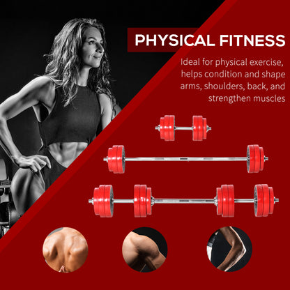 HOMCOM 30KGS 2-In-1 Dumbbell & Barbell Adjustable Set Strength Muscle Exercise Fitness Plate Bar Clamp Rod Home Gym Sports Area 