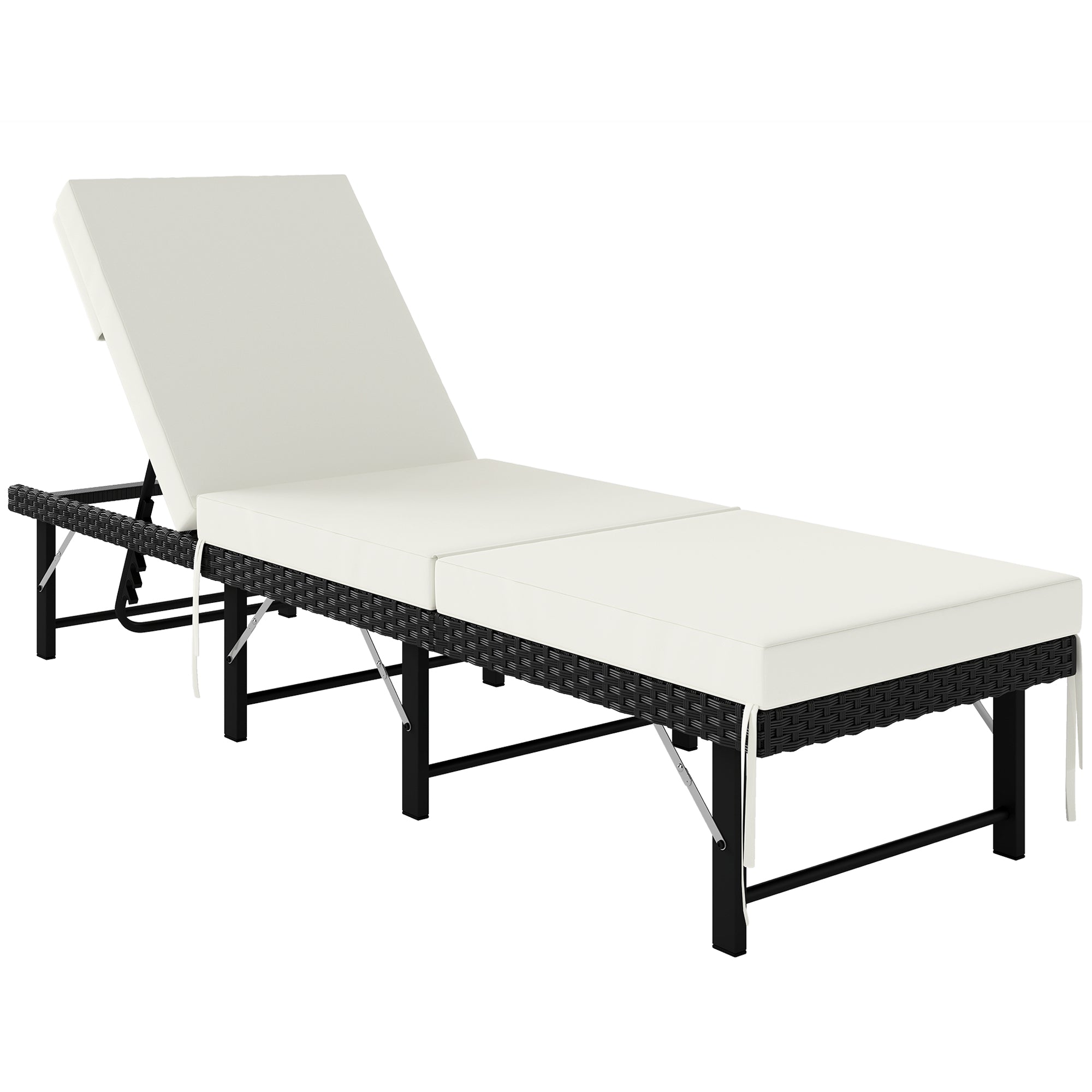 Outsunny Single Folding Rattan Sun Lounger, with Cushion - Black 