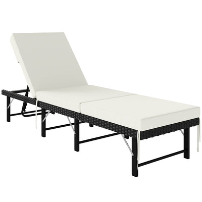Outsunny Single Folding Rattan Sun Lounger, with Cushion - Black 