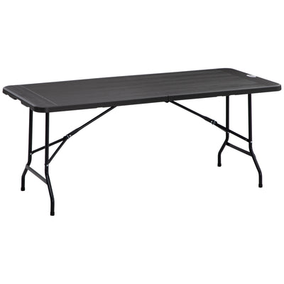 Outsunny Folding Garden Dining Table for 6, Rectangular Outdoor Dining Table with HDPE Tabletop, Foldable Garden Table with Steel Frame for Balcony, Porch, Charcoal Grey 